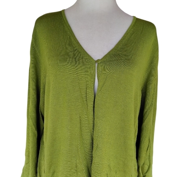 Pineapple Moon Beautiful Green Single Button Front Silk Blend Cardigan Size XL - Picture 2 of 7